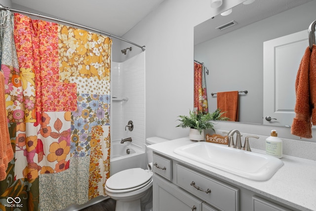 2542 Barstow Dr, Whitestown, IN 46075 - bathroom featuring toilet, vanity, shower / bath combination with curtain, and wood finished floors