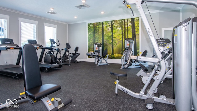 2542 Barstow Dr, Whitestown, IN 46075 - exercise room with plenty of natural light and crown molding