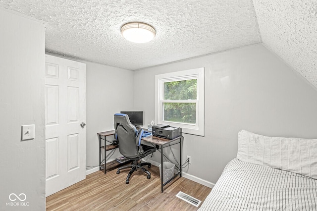 809 Iron Bridge Rd, Cicero, IN 46034 - home office with wood finished floors, baseboards, a textured ceiling, and vaulted ceiling