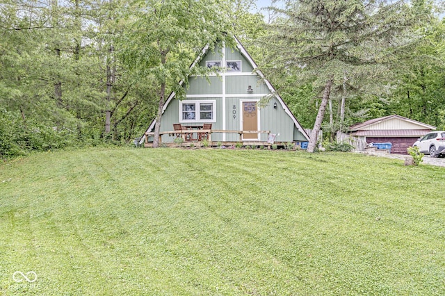 809 Iron Bridge Rd, Cicero, IN 46034 - a-frame style home featuring a front yard and a deck