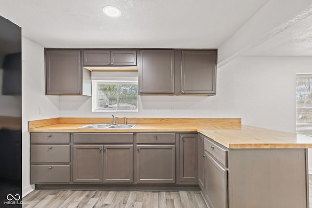 2321 W 26th St, Anderson, IN 46016 - kitchen with a sink, butcher block counters, a peninsula, and light wood-style flooring