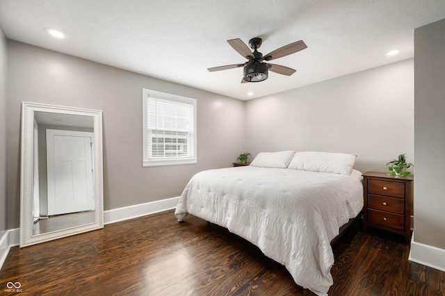 3019 W Huntsville Rd, Pendleton, IN 46064 - bedroom with wood finished floors, baseboards, recessed lighting, and ceiling fan