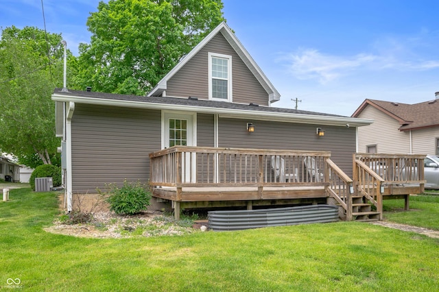 3019 W Huntsville Rd, Pendleton, IN 46064 - rear view of property with a yard, cooling unit, and a wooden deck