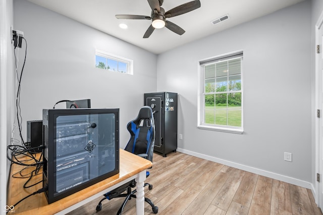 141 W 10th St, Seymour, IN 47274 - office area with a ceiling fan, baseboards, wood finished floors, and recessed lighting