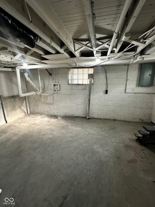 basement with electric panel