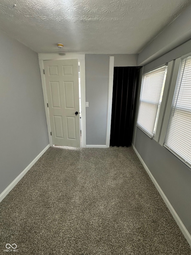 spare room featuring baseboards, carpet floors, and a textured ceiling