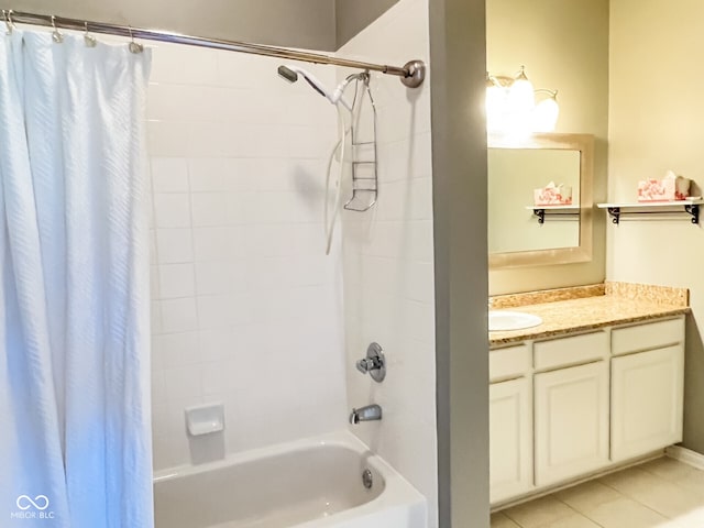 16657 Brownstone Ct, Westfield, IN 46074 - bathroom featuring shower / bathtub combination with curtain, vanity, and tile patterned flooring
