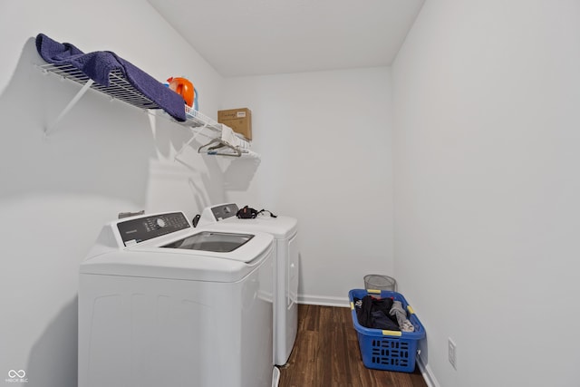 6903 Aster Dr, Pendleton, IN 46064 - laundry area with washing machine and dryer, dark wood-style floors, and baseboards