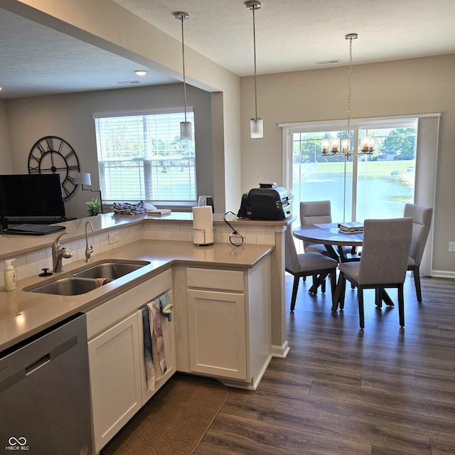 6403 Yuma Ct, Whitestown, IN 46075 - kitchen with dishwasher, a sink, dark wood-style flooring, white cabinetry, and recessed lighting