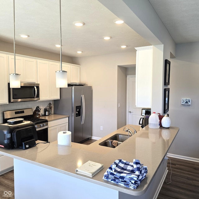 6403 Yuma Ct, Whitestown, IN 46075 - kitchen featuring stainless steel appliances, a sink, dark wood finished floors, baseboards, and recessed lighting
