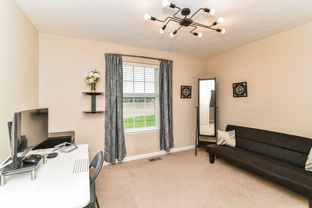 9860 Gallop Ln, Fishers, IN 46040 - carpeted office featuring a chandelier and a textured ceiling