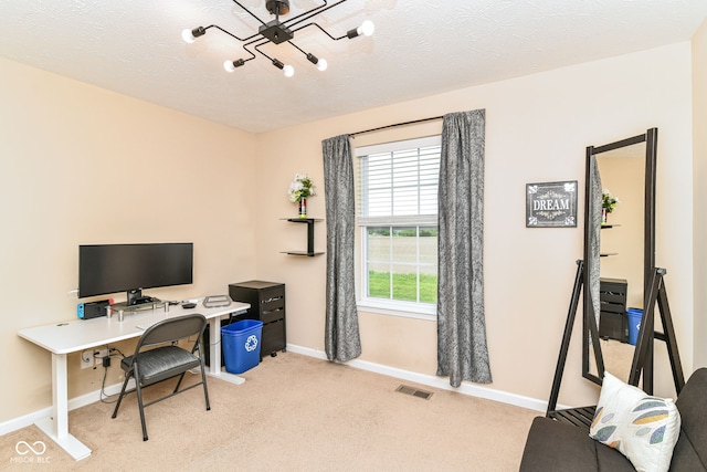 9860 Gallop Ln, Fishers, IN 46040 - carpeted office with a chandelier and a textured ceiling