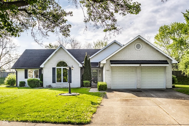 51 Glasgow Ln, Noblesville, IN 46060 - ranch-style home with a garage, brick siding, concrete driveway, and a front yard