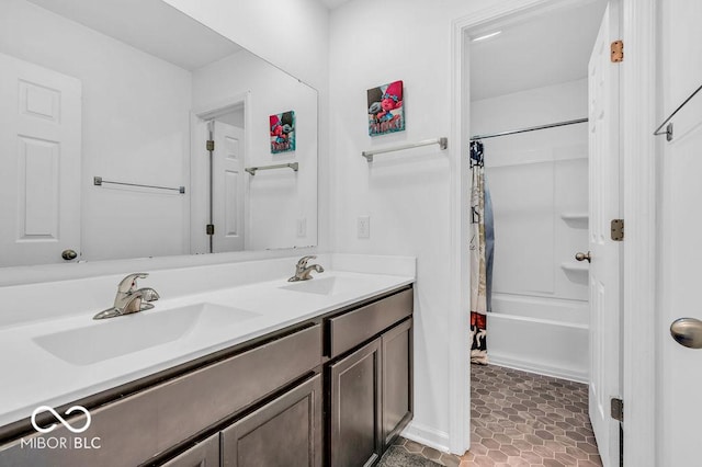 5256 Bramwell Ln, Whitestown, IN 46075 - bathroom with double vanity, shower / bath combo, and tile patterned flooring