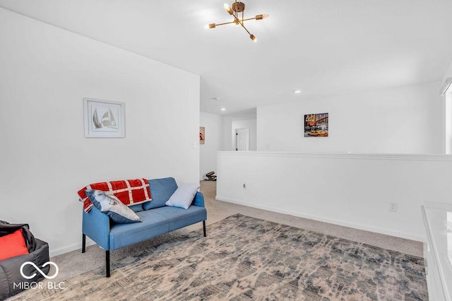 5256 Bramwell Ln, Whitestown, IN 46075 - living area with carpet, recessed lighting, baseboards, and a chandelier
