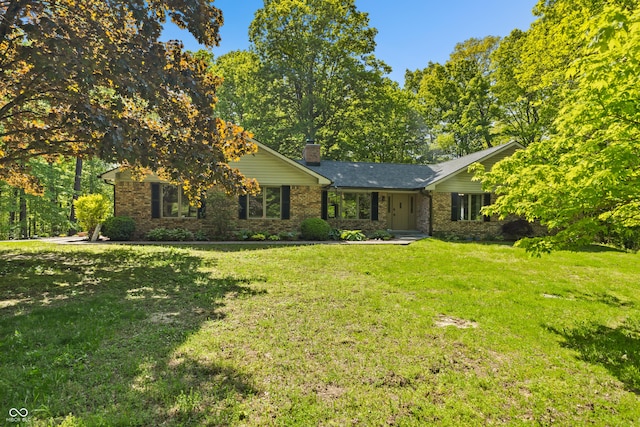 5920 Crooked Creek E Drive, Martinsville, IN 46151 - ranch-style home with a chimney, a front yard, and brick siding