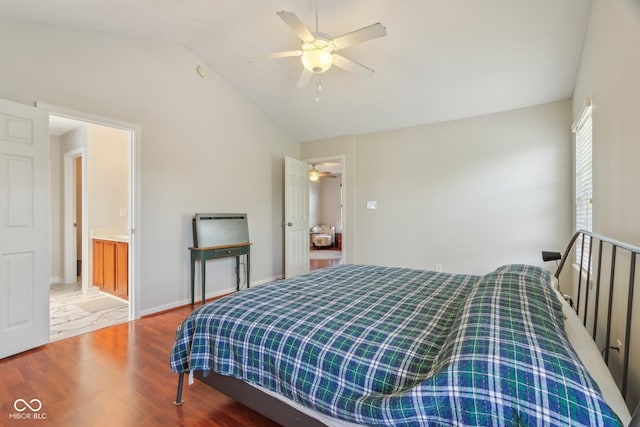 13063 E 131st St, Fishers, IN 46037 - bedroom featuring vaulted ceiling, wood finished floors, and ceiling fan