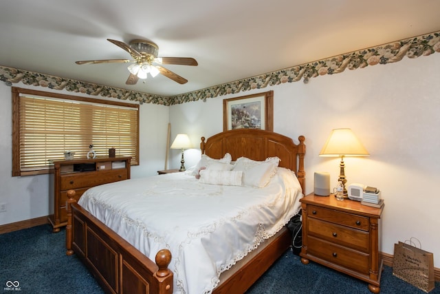 7730 Bear Creek Rd, Morgantown, IN 46160 - bedroom featuring dark carpet, a ceiling fan, and baseboards