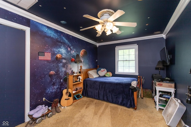 7730 Bear Creek Rd, Morgantown, IN 46160 - bedroom featuring crown molding, carpet flooring, and a ceiling fan