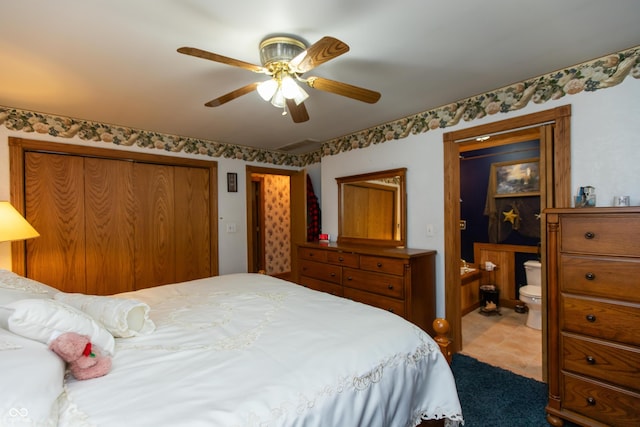 7730 Bear Creek Rd, Morgantown, IN 46160 - bedroom featuring connected bathroom and ceiling fan