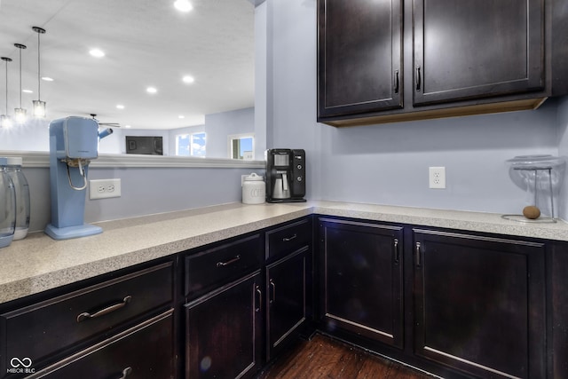 952 Workington Cir, Westfield, IN 46074 - kitchen featuring light countertops, recessed lighting, hanging light fixtures, and dark wood-type flooring