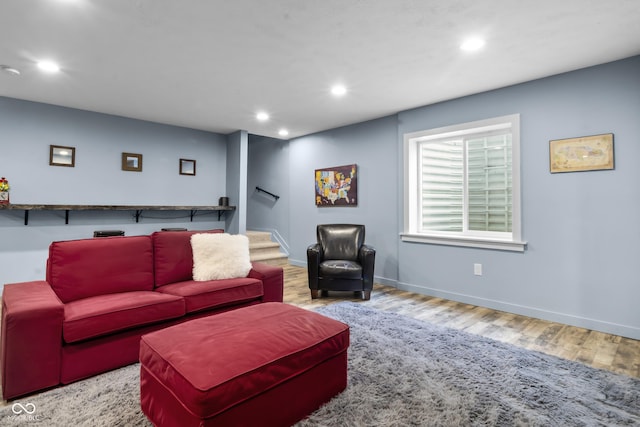 952 Workington Cir, Westfield, IN 46074 - living area featuring wood finished floors, recessed lighting, and stairs