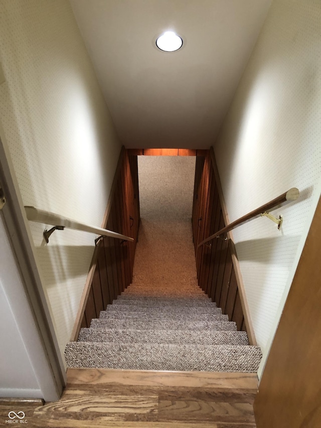 3619 31st St, Columbus, IN 47203 - stairs featuring wood finished floors and recessed lighting