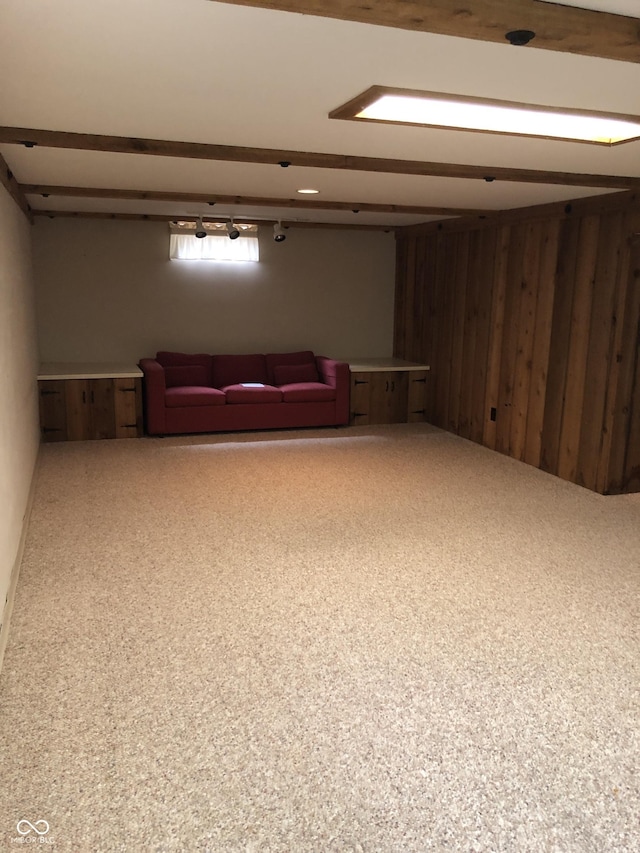 3619 31st St, Columbus, IN 47203 - basement with wooden walls and carpet flooring