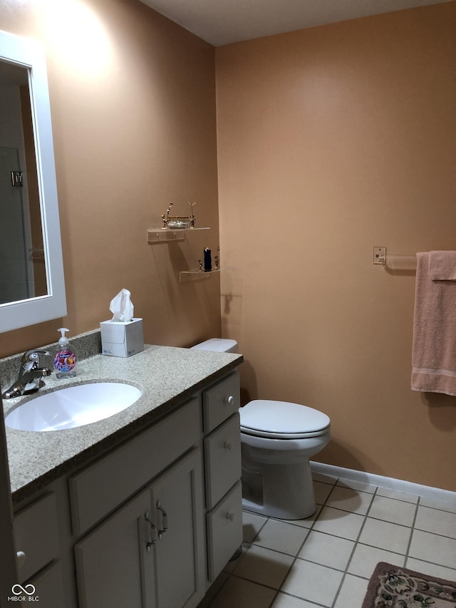 3619 31st St, Columbus, IN 47203 - half bath with vanity, tile patterned floors, toilet, and baseboards