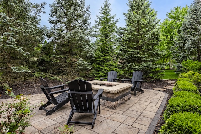 view of patio / terrace with a fire pit