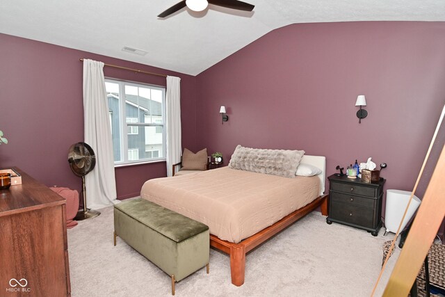 3110 W New York St, Indianapolis, IN 46222 - bedroom with lofted ceiling, carpet flooring, and a ceiling fan