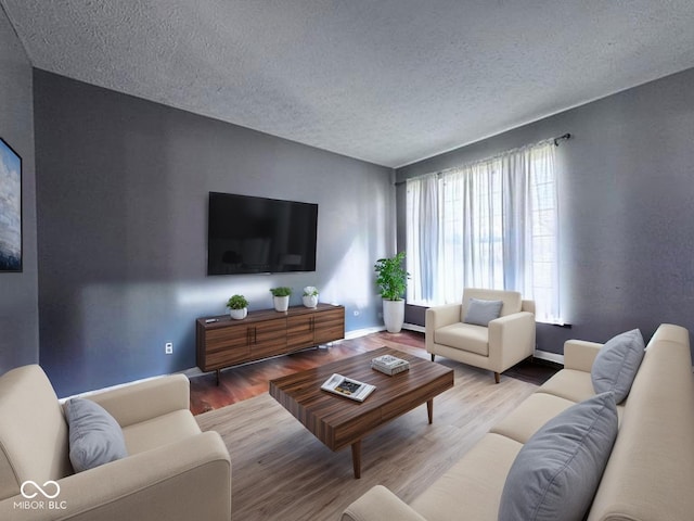 6155 W Bayfront, Mccordsville, IN 46055 - living area with a textured ceiling, wood finished floors, and baseboards