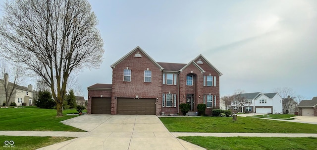 6155 W Bayfront, Mccordsville, IN 46055 - view of front of house featuring brick siding, concrete driveway, an attached garage, a front lawn, and a residential view