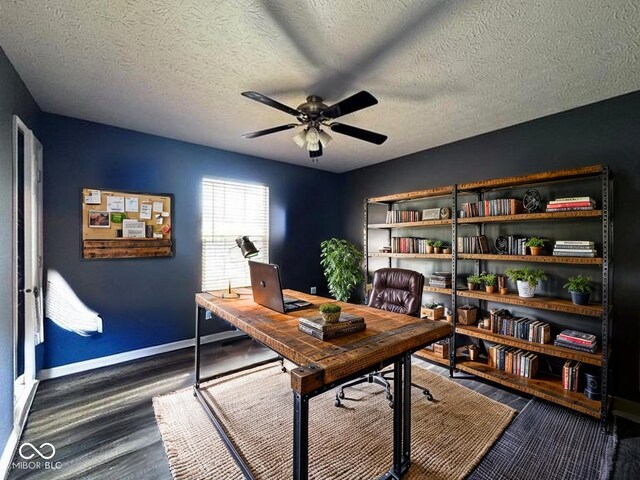 6155 W Bayfront, Mccordsville, IN 46055 - office area with ceiling fan, wood finished floors, baseboards, and a textured ceiling