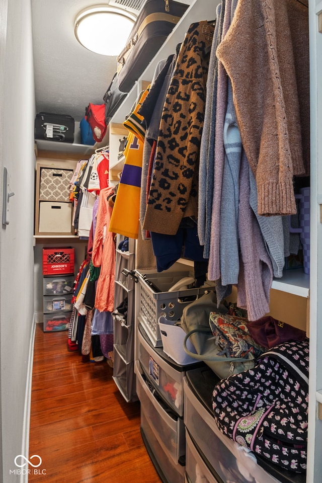 walk in closet featuring wood finished floors