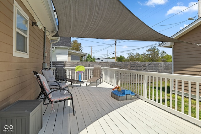 wooden terrace featuring a fenced backyard