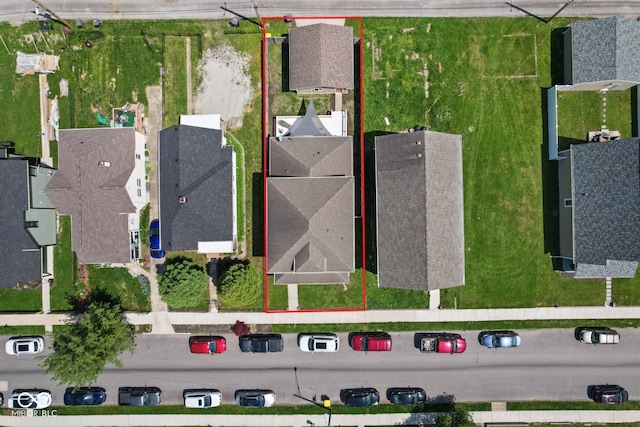 aerial perspective of suburban area featuring property boundaries highlighted