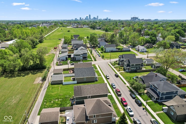 aerial perspective of suburban area featuring a skyline view