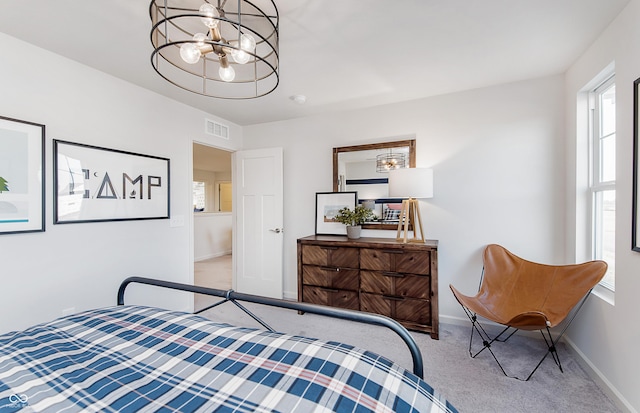 591 Dalton Way, Avon, IN 46123 - bedroom with a chandelier, carpet, baseboards, and multiple windows