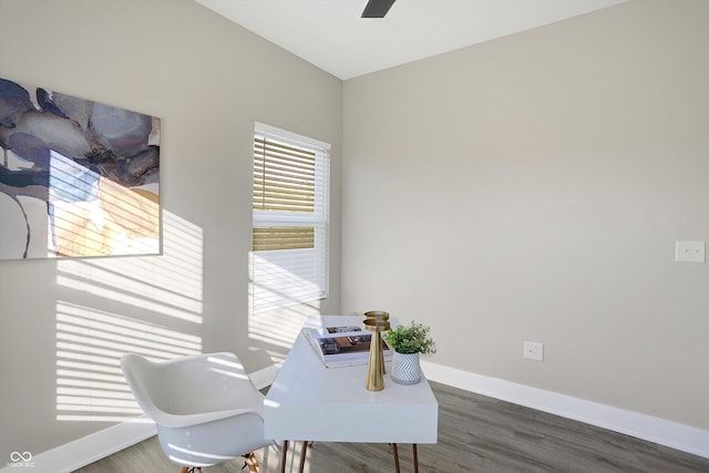 1429 Deloss St, Indianapolis, IN 46201 - office featuring wood finished floors, baseboards, and ceiling fan