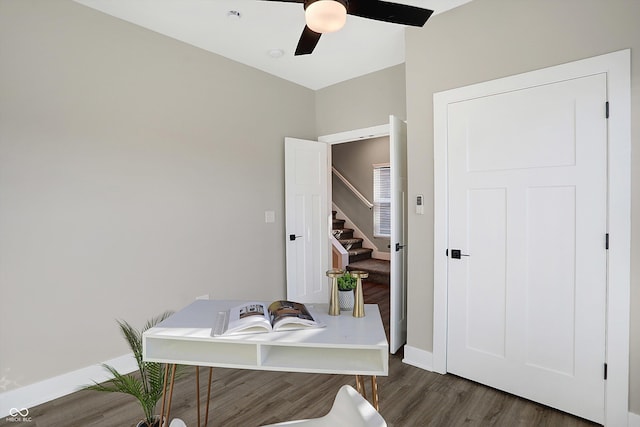 1429 Deloss St, Indianapolis, IN 46201 - office space with wood finished floors, a ceiling fan, and baseboards