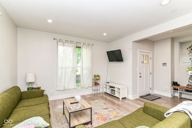 1043 N Beville Ave, Indianapolis, IN 46201 - living room featuring recessed lighting, baseboards, and wood finished floors