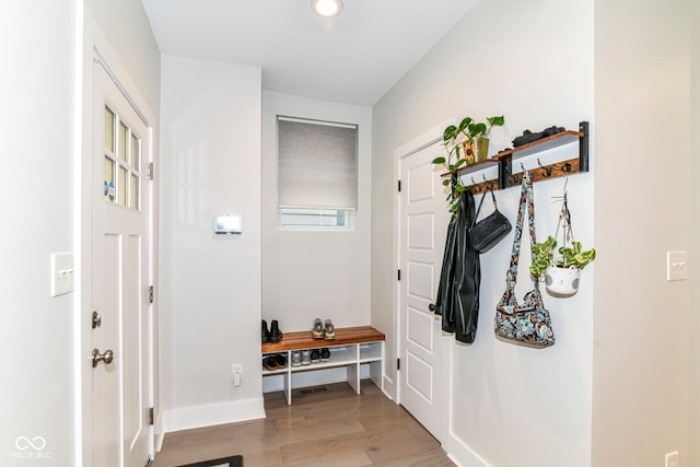 1043 N Beville Ave, Indianapolis, IN 46201 - mudroom with light wood-style flooring, baseboards, and recessed lighting