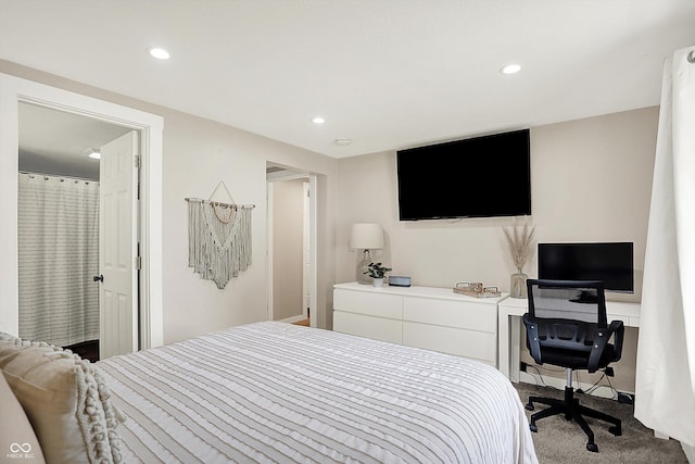 carpeted bedroom featuring recessed lighting