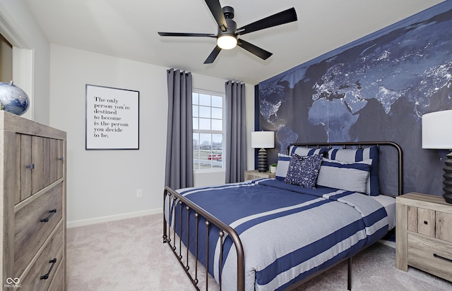 7239 Barrett Dr, Brownsburg, IN 46112 - bedroom featuring carpet, baseboards, an accent wall, and ceiling fan