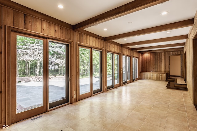 7406 N Washington Blvd, Indianapolis, IN 46240 - interior space featuring wooden walls, healthy amount of natural light, and beamed ceiling