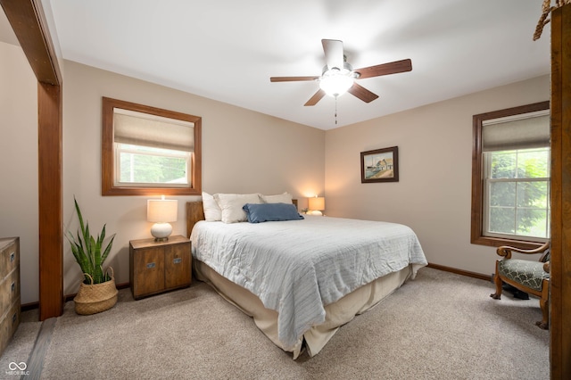 17216 W Hunnicut Rd, Cambridge City, IN 47327 - bedroom with multiple windows, carpet, and a ceiling fan