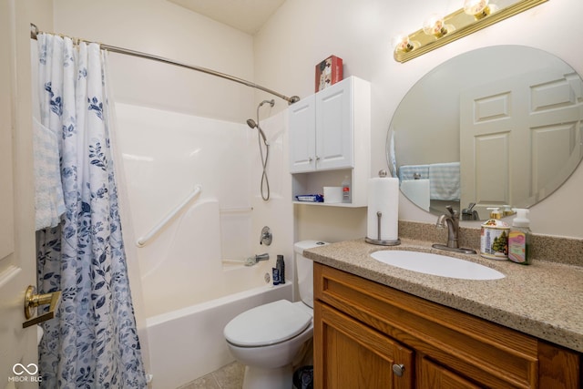 8133 Hazen Way, Indianapolis, IN 46216 - bathroom with toilet, vanity, shower / tub combo with curtain, and tile patterned floors