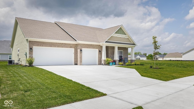 3622 S Setting Sun Ln, New Palestine, IN 46163 - craftsman inspired home featuring central AC unit, a garage, driveway, and a front yard