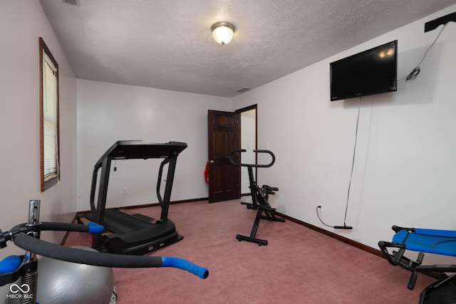16226 Montrose Ln, Westfield, IN 46074 - exercise room with a textured ceiling, carpet, and baseboards